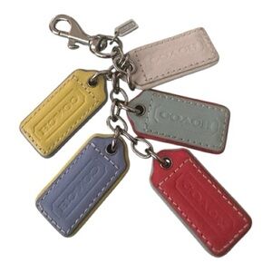 Coach Multicolor Tag Keychain 5 Hangtags Blue, White, Red, Teal, Yellow